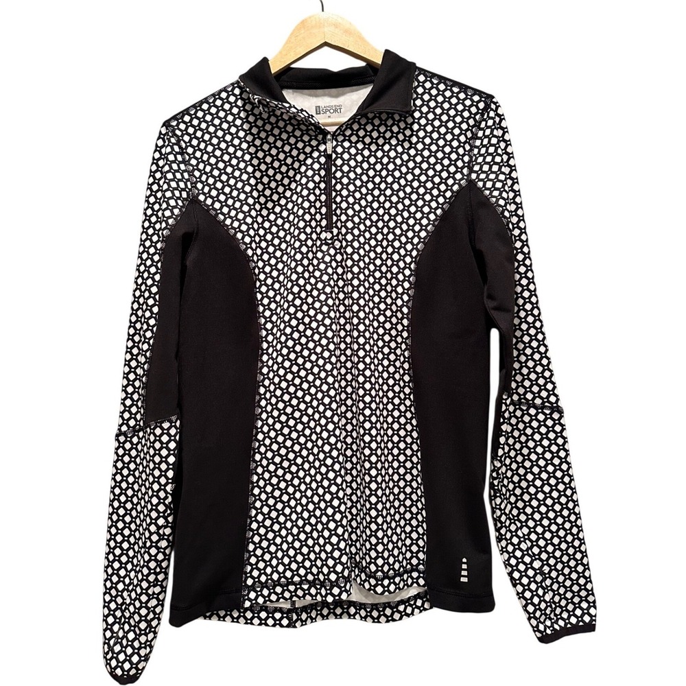 Lands End Sport Women's Black White‎ Quarter Zip Pullover Size Medium Activewear